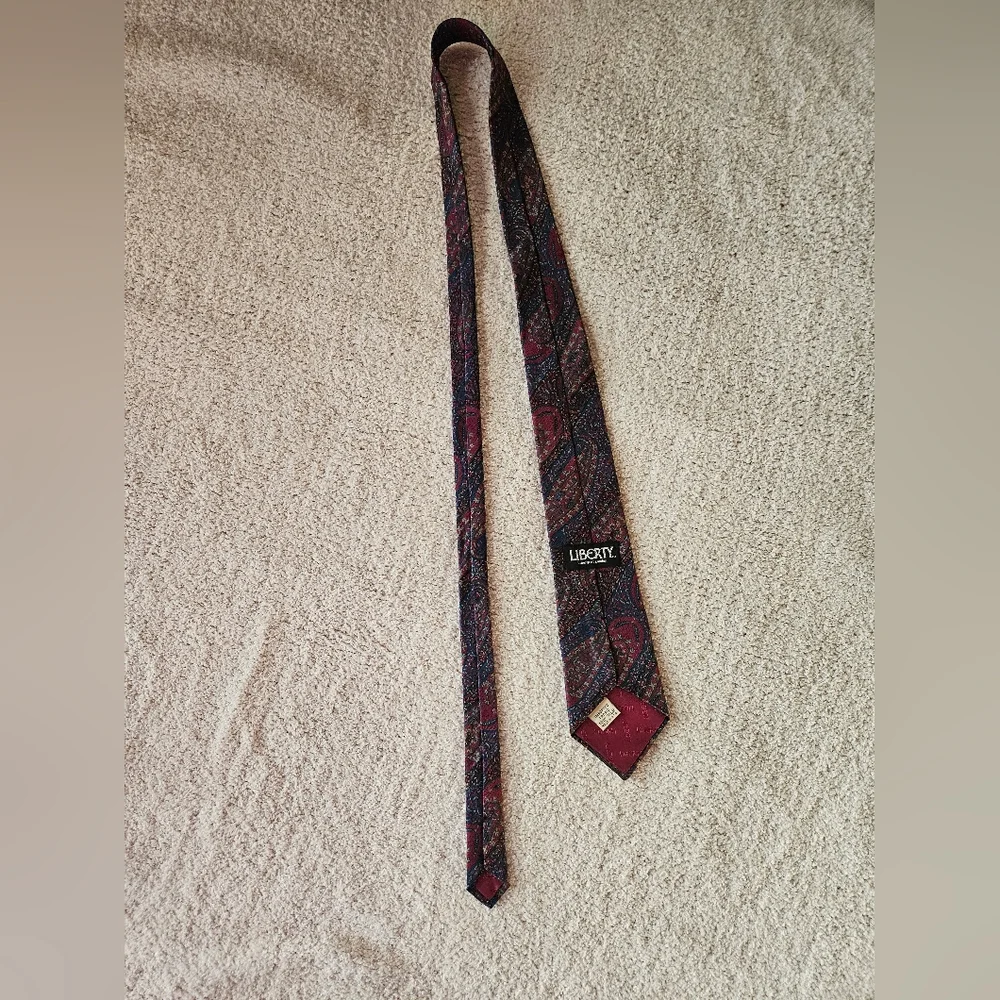 LIBERTY OF LONDON Brick Red & Royal Blue Print Silk Tie